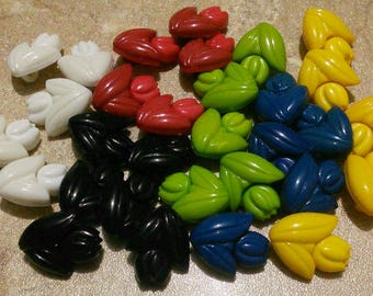 19mm, 100 Buttons TULIP, plastic, colors mixtes, vintage, BF17-3
