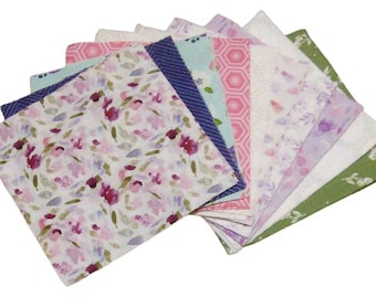 42 squares 5 inchs, Pre-Cut cotton, Flower Violet, green, white - Camelot Fabrics