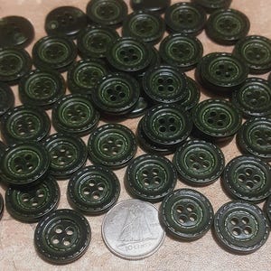 12 buttons, 15mm, 5/8", button leather green, button vintage