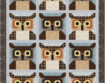 QUILT FABRIC, OWL Panel, 70'' X 90'', 100% coton - Crafted Cabin de Camelot Fabrics