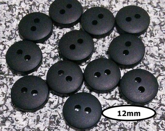 12 Buttons, 12mm, BLACK, 2 holes, Vintage, resin, BTN 20B