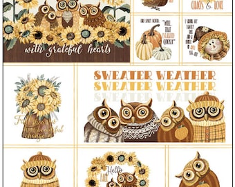 Panel owl, 36 X 44 inchs, QUILT FABRICS, 49230209P-01, 100% cotton, quilt cotton - Happy Fallidays Collection of Camelot Fabrics