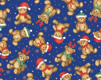 Jingle Bear Lane 98250202-02 Teddy Bear Christmas Camelot Fabrics, Teal Green Fabric by the Yard, Holiday Quilting Cotton Sharon Lee
