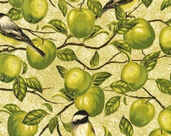 QUILT FABRIC apple and bird, 100% Cotton - Bounty of the season, Robert Kaufman