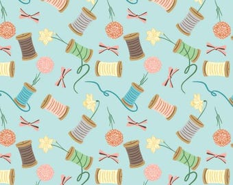 Fabric cotton Spools of Love, Light Blue, 37230211, 03, QUILT FABRICS, 100% cotton, quilt cotton - Quilting Bees of Camelot Fabrics