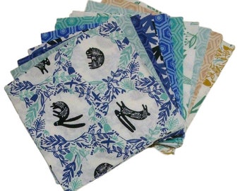 50 Pre-Cut cotton, BIRD, BLUE - Skogen de Camelot Fabrics
