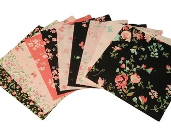 42 Squares 5 inchs, Pre-Cut cotton, beige, pink and black collection - The Notthingham de Camelot Fabrics