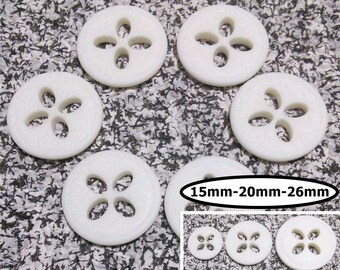 12 Buttons, MAST WHITE, 15mm, 20mm, 26mm, button 4 holes, vintage button,