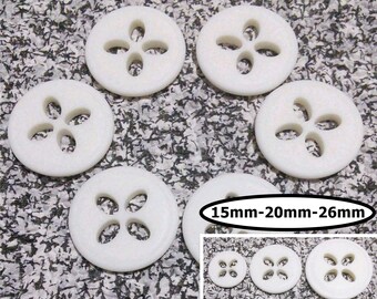 6 Buttons, MAST WHITE, 15mm, 20mm, 26mm, button 4 holes, vintage button,