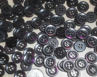 50 Buttons, 12mm, BLACK, VIOLET, plastic, résin