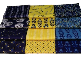 BENARTEX FABRICS, Bundle of 12, Flower blue and yellow, Somerset