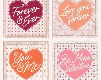 QUILT FABRIC Panel, 36"X44", Love Letter, 66240208P, 100% coton - Blooming Hearts de Camelot Fabrics