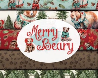QUILT FABRICS, CHRISTMAS, 11 prints, 100% coton - Merry Beary de Camelot Fabrics