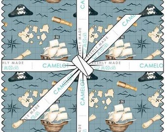 QUILT FABRICS, 42 squares 10 inchs, 100% cotton, quilt cotton - Pirates Ahoy of Camelot Fabrics