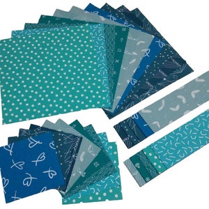 10 Pre-Cut cotton, AQUA, TURQUOISE - Century d'Andover Fabrics