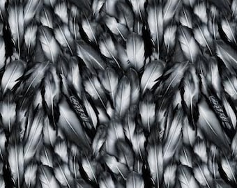 Fabric cotton Feathers, Black, Grey, 21231201, 03, QUILT FABRICS, 100% cotton, quilt cotton - Strokes of the Wild of Camelot Fabrics