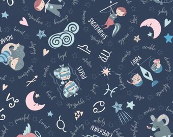 CAMELOT FABRICS, Astrologicals signs, navy, 61180301, col 02, Celestial Zodiac, cotton, cotton quilt, cotton designer