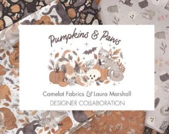 QUILT FABRICS, 42 squares 5 inchs, 100% cotton, quilt cotton - Pumpkin and Paws of Camelot Fabrics