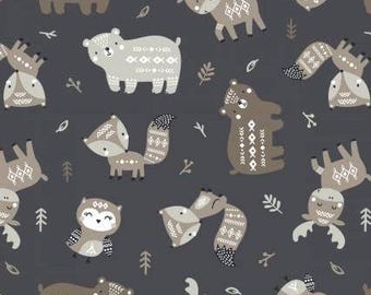 Fabric cotton, AZTEC WOODLAND FRIENDS, Charcoal, 89230208, 03, Quilt Fabrics, 100% cotton - Woodland Wonder of Camelot Fabrics