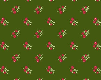 QUILT FABRIC, Berry, green, 100% coton - Winter Rose d'Andover Fabrics