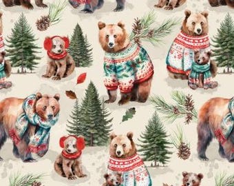 Fabric cotton, SOLSTICE SNUGGLES, cream, 21240401, 01, Quilt Fabrics, 100% cotton - Merry Beary of Camelot Fabrics