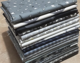 QUILT FABRIC GRAY, Pack of 20, 100% cotton, Various patterns, quality quilting, cotton designer