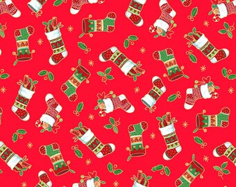 QUILT FABRIC Merry Christmas, 2484, STOCKINGS, cotton, cotton quilt, cotton designer - Merry Christmas d'Andover Fabrics