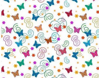 Fabric cotton, BUTTERFLY MATAMORPHOSIS, White, 57240104, 01, Quilt Fabrics, 100% cotton, quilt cotton - Truth of Camelot Fabrics