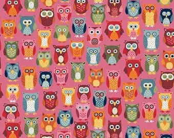 ANDOVER, Owls, Pink, Autumn Days, Makower, 2594, cotton quilt, cotton designer