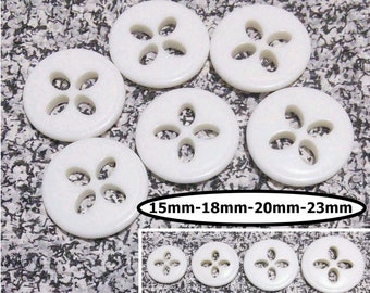 100 Buttons, GLOSSY WHITE, 15mm, 18mm, 20mm, 23mm, button 4 holes, vintage button, BTN 104