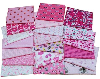 CAMELOT FABRICS, PINK, Pack of 20, 100% cotton, Various patterns, quality quilting, cotton designer