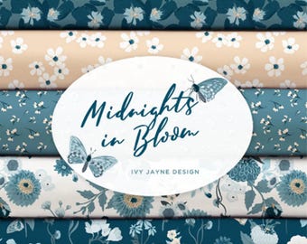 22 prints, Bird, Butterfly and Flower- Midnight In Bloom of Camelot fabrics