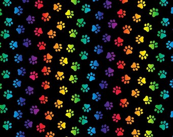 END OF BOLT, Paw print, Cat Black and colors, 100% cotton, cotton quilt, cotton designer - 8586 de Timeless Treasures
