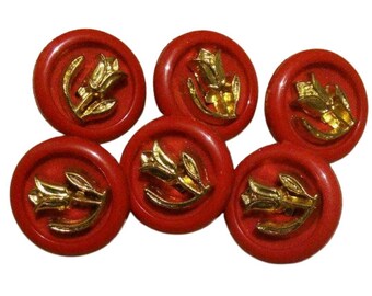 16mm, 6 buttons TULIP GOLD, button vintage,BF35