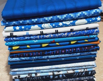 BLUE, Pack of 20, 100% cotton, Various patterns, quality quilting, cotton designer