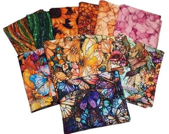 11 prints, Flowers and Butterflies, 100% Cotton, quilt cotton - Flight of Beauty & Sonny de Camelot Fabrics