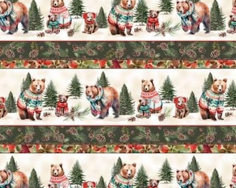 Fabric cotton, WOODLAND STRIPE, 21240404, 01, Quilt Fabrics, 100% cotton - Merry Beary of Camelot Fabrics