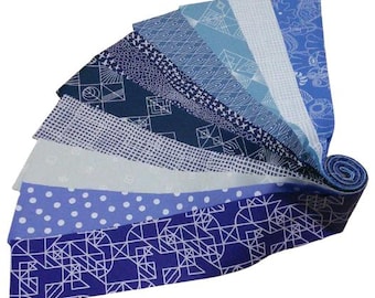 10 stripes 2 1/2'' X 44'', BLUE, Pre-Cut cotton - Century d'Andover Fabrics