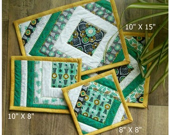 Kit 4 Potholders, Patchwork Hot Mats Potholder Trivet Oven mitt