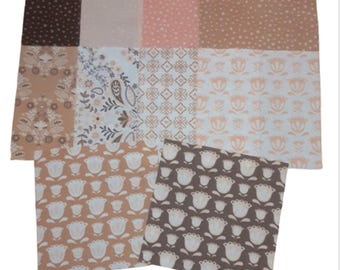 SALE, 42 squares 5 inchs, Pre-Cut cotton, beige and pink collection - Olivia de Camelot Fabrics