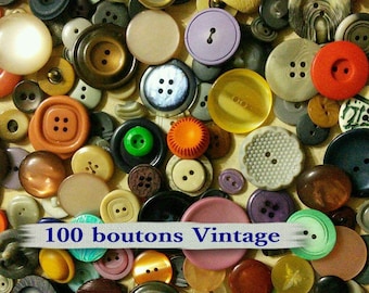 100 buttons, vintage, random buttons, 1950-1980