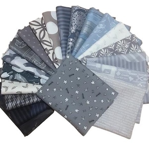 QUILT FABRIC GRAY, Pack of 20, 100% cotton, Various patterns, quality quilting, cotton designer