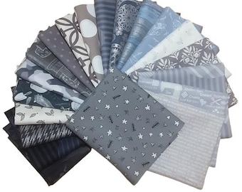 QUILT FABRIC GRAY, Pack of 20, 100% cotton, Various patterns, quality quilting, cotton designer