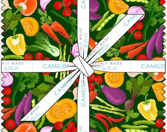 QUILT FABRICS, 42 squares 10 inchs, 100% cotton, quilt cotton - Eat Green of Camelot Fabrics