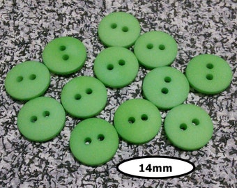 12 Buttons, 14mm, GREEN, 2 holes, vintage button, BTN 48C