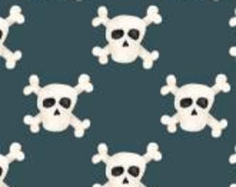 Fabric cotton, SKULLS, Teal, 56240103, 01, Quilt Fabrics, 100% cotton, quilt cotton - Pirates Ahoy of Camelot Fabrics