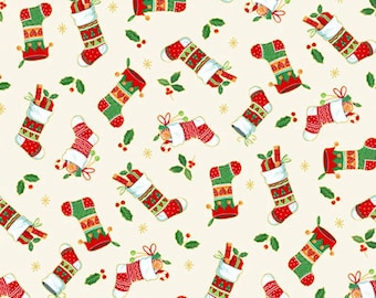 QUILT FABRIC Merry Christmas, 2484, STOCKINGS, cotton, cotton quilt, cotton designer - Merry Christmas d'Andover Fabrics