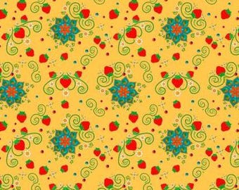 Fabric cotton, SACRED STRAWBERRIES, Yellow, 57240103, 03, Quilt Fabrics, 100% cotton, quilt cotton - Truth of Camelot Fabrics