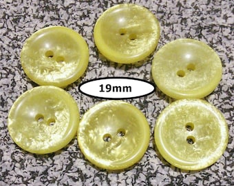 6 Buttons, 19mm, SHADE YELLOW, button 2 holes, BTN 88