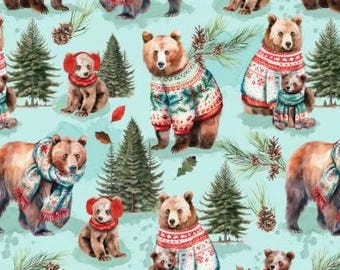 Fabric cotton, SOLSTICE SNUGGLES, aqua, 21240401, 02, Quilt Fabrics, 100% cotton - Merry Beary of Camelot Fabrics